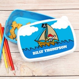 Pirate's Life For Me Personalized Blue Lunch Box | Custom Kid's Pirate Ship Lunch Box