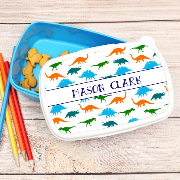 Dino Print Blue Customized Lunch Box | Personalized Dinosaur Print Lunch Box For Kids