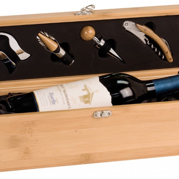 Engraved Bamboo Boxed Wine Tool Set