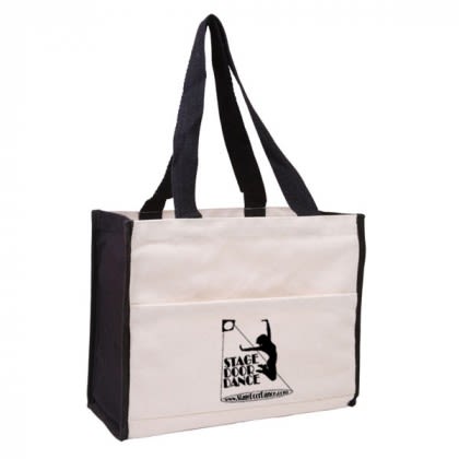 Cotton Tote-Box-Gusset-Accent Handles: Black