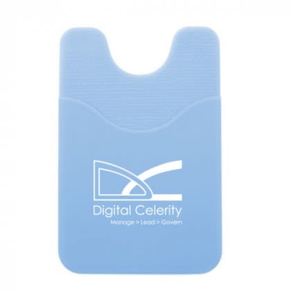 Custom Adhesive Silicone Cell Phone Wallet with Scooped Front Pocket - Light Blue