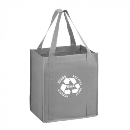 Gray Large Heavy Duty Non-Woven Grocery Bag with Poly Board Insert - 13 x 15 x 10