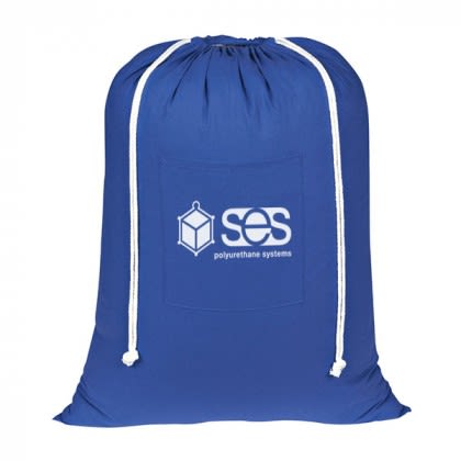 Royal blue Drawstring Cotton Laundry Bag-Colors-with Logo