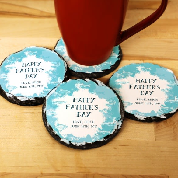 Fish In The Sea Personalized Round Slate Coasters - Set of 4