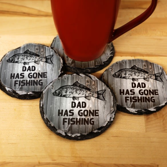 Gone Fishing Personalized Round Slate Coasters - Set of 4