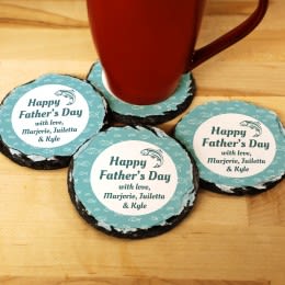 Your Own Message Personalized Round Slate Fishing Coasters - Set of 4