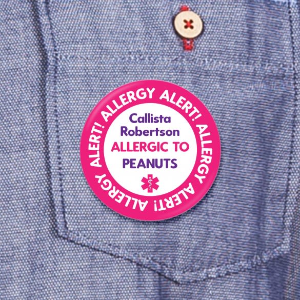 Allergy Alert Personalized Medical Button | Pink Medical Alert Pin Accessory