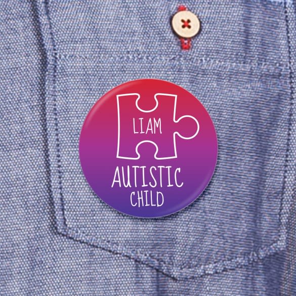 Autistic Child Personalized Medical Alert Button Set | Customized Autism Awareness Pin For Child