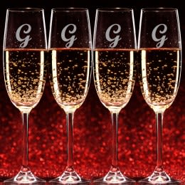 Etched Champagne Flute Set of 4 with Initial - 8oz