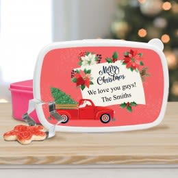 Red Pickup Truck Personalized Holiday Cookie Box | Custom Christmas Cookie Box