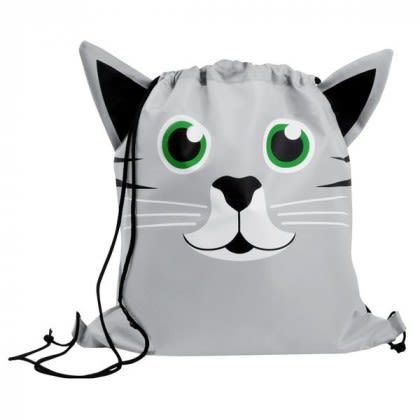 Custom Children’s Drawstring Backpacks | Paws ‘N’ Claws Sport Pack | Wholesale Animal Print Drawstring Backpacks - Kitten