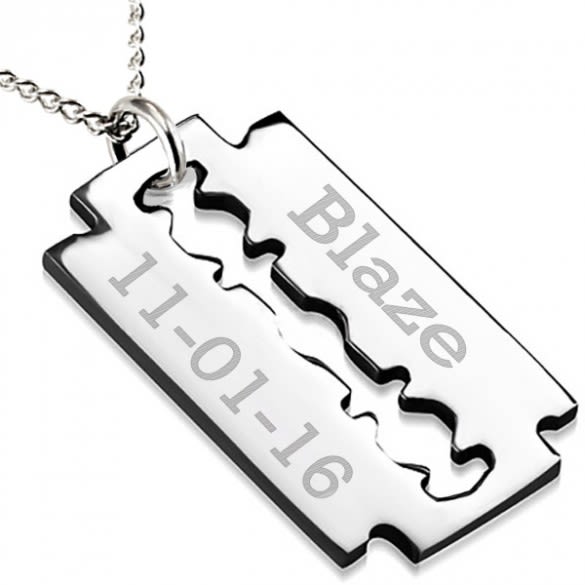 Razor Blade Black Edge Dog Tag Pendant Stainless Steel Necklace 