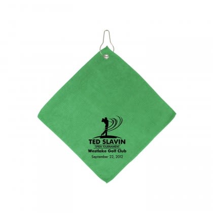 Custom Microfiber Golf Towel w/Hook - Green