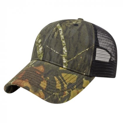 Camouflage Cap with Mesh Back and Logo - Mossy Oak Break-Up/Black