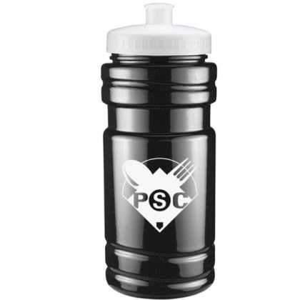 Low Cost Custom Water Bottle - Black with White Push/Pull Lid