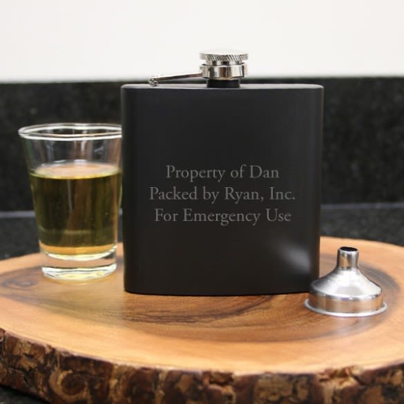 Engraved Black Flask Gift Set with Funnel