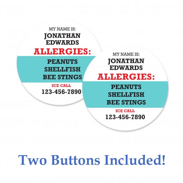 Medical Information Buttons | Pin Set Allergy Notification Info