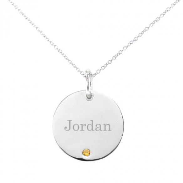 Engraved Round Birthstone Pendant In Sterling Silver 