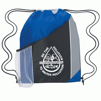 Tri Color Sports Pack – Company Logo Imprinted Cool Drawstring Backpacks - Black/Royal Blue