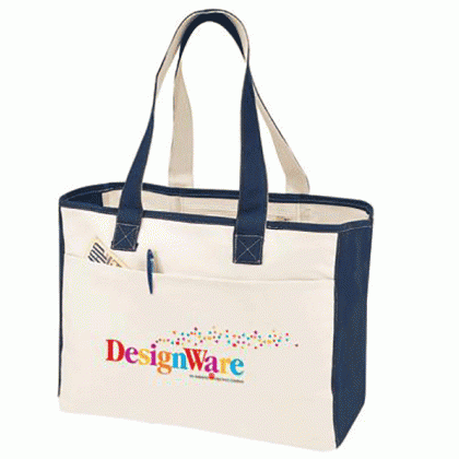 Canvas Boat Bag Promotional Custom Imprinted With Logo- Natural/navy Canvas Boat Bag Promotional Custom Imprinted With Logo- Natural/navy