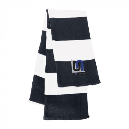 Sportsman Rugby Striped Knit Scarf - Logo - Navy/white