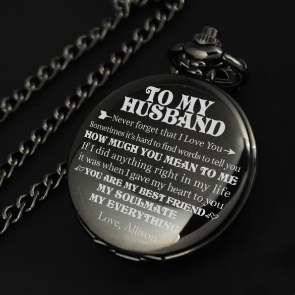 To My Husband Black Skeleton Pocket Watch | Customized Pocket Watch For Him