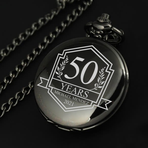 Retirement Custom Black Skeleton Pocket Watch | Unique Retirement Gifts