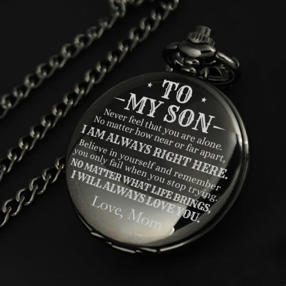 To My Son Personalized Black Skeleton Pocket Watch | Custom Skeleton Watch Gift For Son