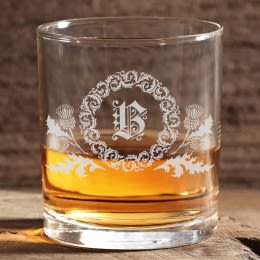 Scottish Thistle Personalized Old Fashioned Whiskey Glass | 11oz Whiskey Tumbler Glass Scotland Etching