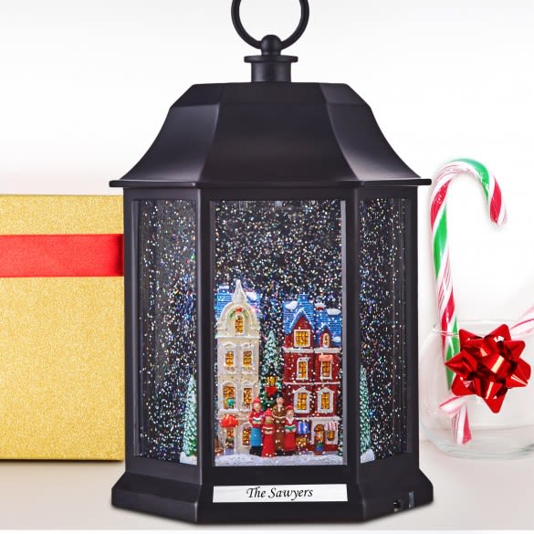 Holiday Town Home Personalized Lighted Water Lantern | Custom Engraved Christmas Light Decoration