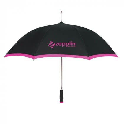 Customized Company Logo Umbrella with Color-Trim - Black with Fuchsia