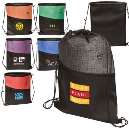 Tonal Heathered Drawstring Backpack with Logo