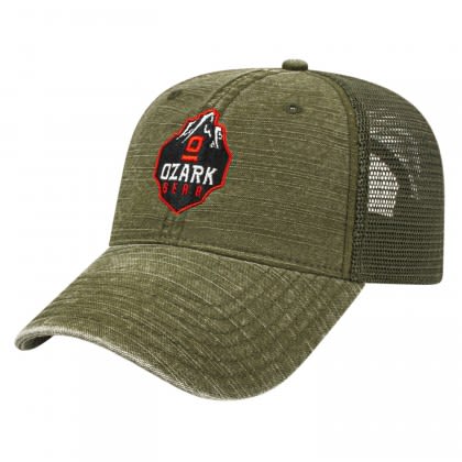 Customized Washed Slub Cotton Mesh Back Cap Olive