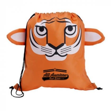 Custom Children’s Drawstring Backpacks | Paws ‘N’ Claws Sport Pack | Wholesale Animal Print Drawstring Backpacks - Tiger