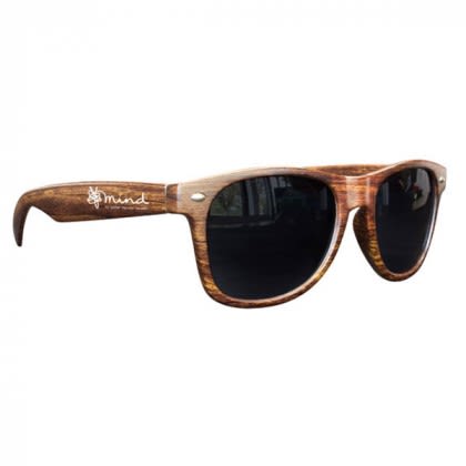Imprinted Medium Wood Tone Miami Sunglasses