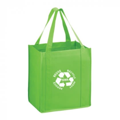 Lime Green Large Heavy Duty Non-Woven Grocery Bag with Poly Board Insert - 13 x 15 x 10