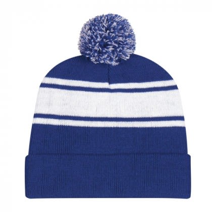 Two-Tone Pom Pom Beanie Hat | Custom Winter Hats - Royal/White