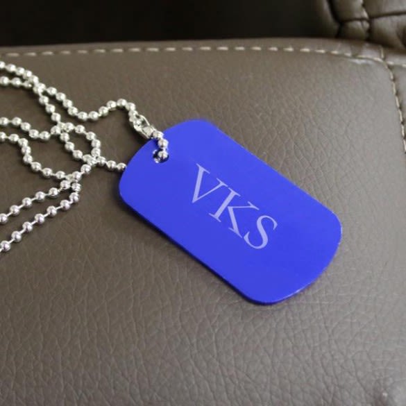 Personalized Blue Dog Tag  Pendant with Monogram