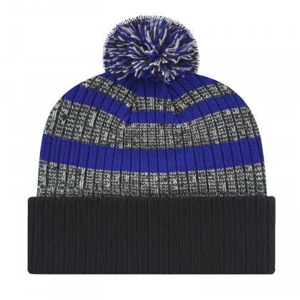 Embroidered Heavy Ribbed Knit Cap with Cuff - Royal/white/black