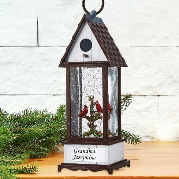 Cardinals In Tree Personalized Lighted Water Birdhouse |Cardinal Water Globe