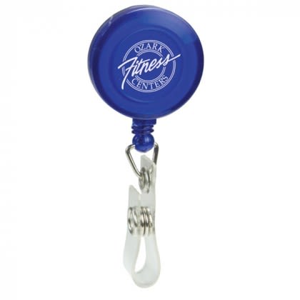 Round Retractable Badge Holder with Imprinted Logo Translucent Blue