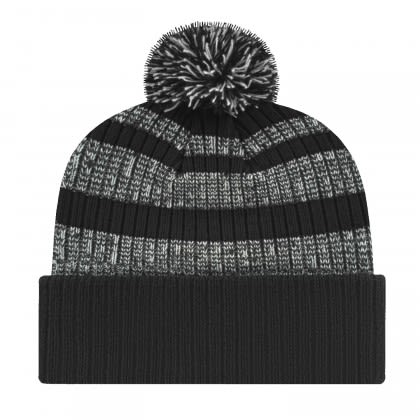 Embroidered Heavy Ribbed Knit Cap with Cuff - Black/white