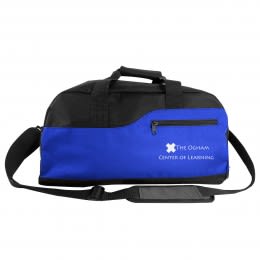 Logo Printed Day Trip Duffel Bag | Wholesale Overnight Bags - Black with Royal