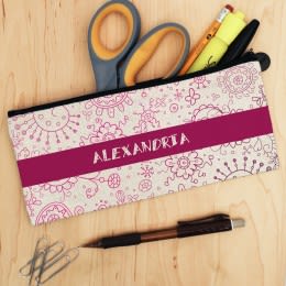 Pink Doodle Design Personalized Pencil Case