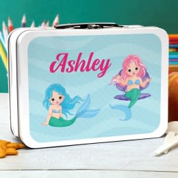 Mermaid Friends Personalized Retro Metal Lunch Box