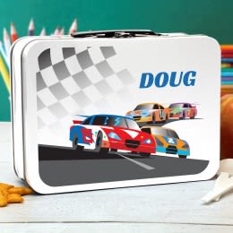 Race Cars Personalized Retro Metal Lunch Box