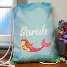 Happy Mermaid Personalized Drawstring Backpack