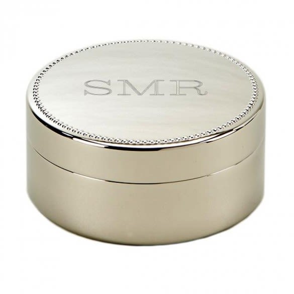 Beaded Edge Round Monogram Jewelry Box