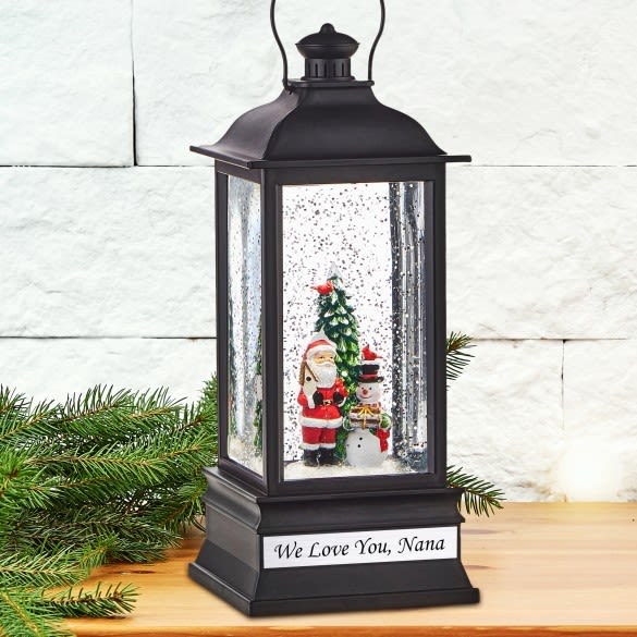 Christmas Snow Globe Lantern, Battery Operated Lighted Swirling Glitter  Water Lantern with Timer for Christmas Home Decoration, Snowman (Black)