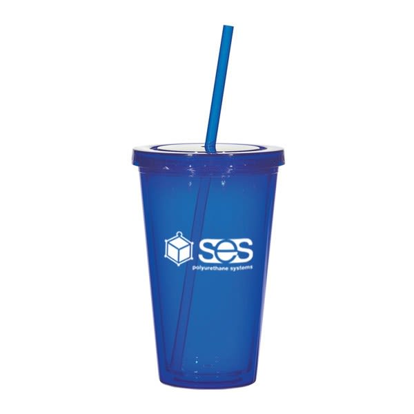 Insulated Acrylic Tumbler with Lid and Straw, 16 oz double walled